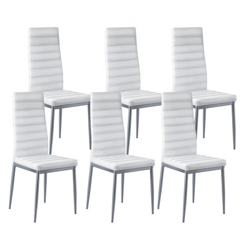 Set of 6 Dining Chairs Modern Leather Kitchen Side Chair Back Metal Legs White