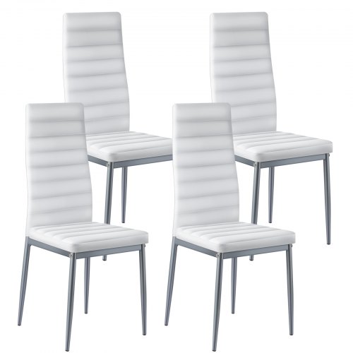 Set of 4 Dining Chairs Modern Leather Kitchen Side Chair Back Metal Legs White
