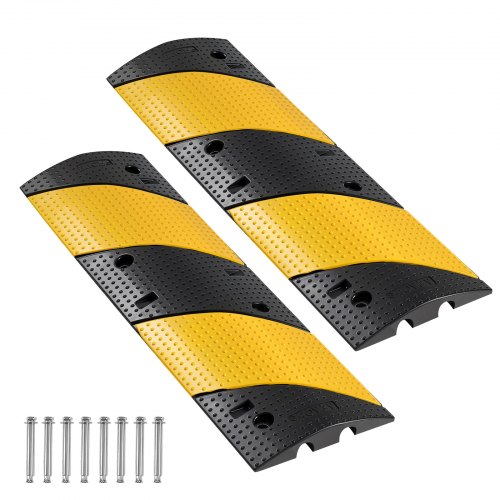 

VEVOR 40 in Rubber Speed Bump, 2 Pack, 2 Channel Heavy Duty Traffic Speed Hump, 22000 lbs/Axle Load Capacity, Cable Protector Ramp with Expansion Screws, for Asphalt Concrete Gravel Driveway and Road