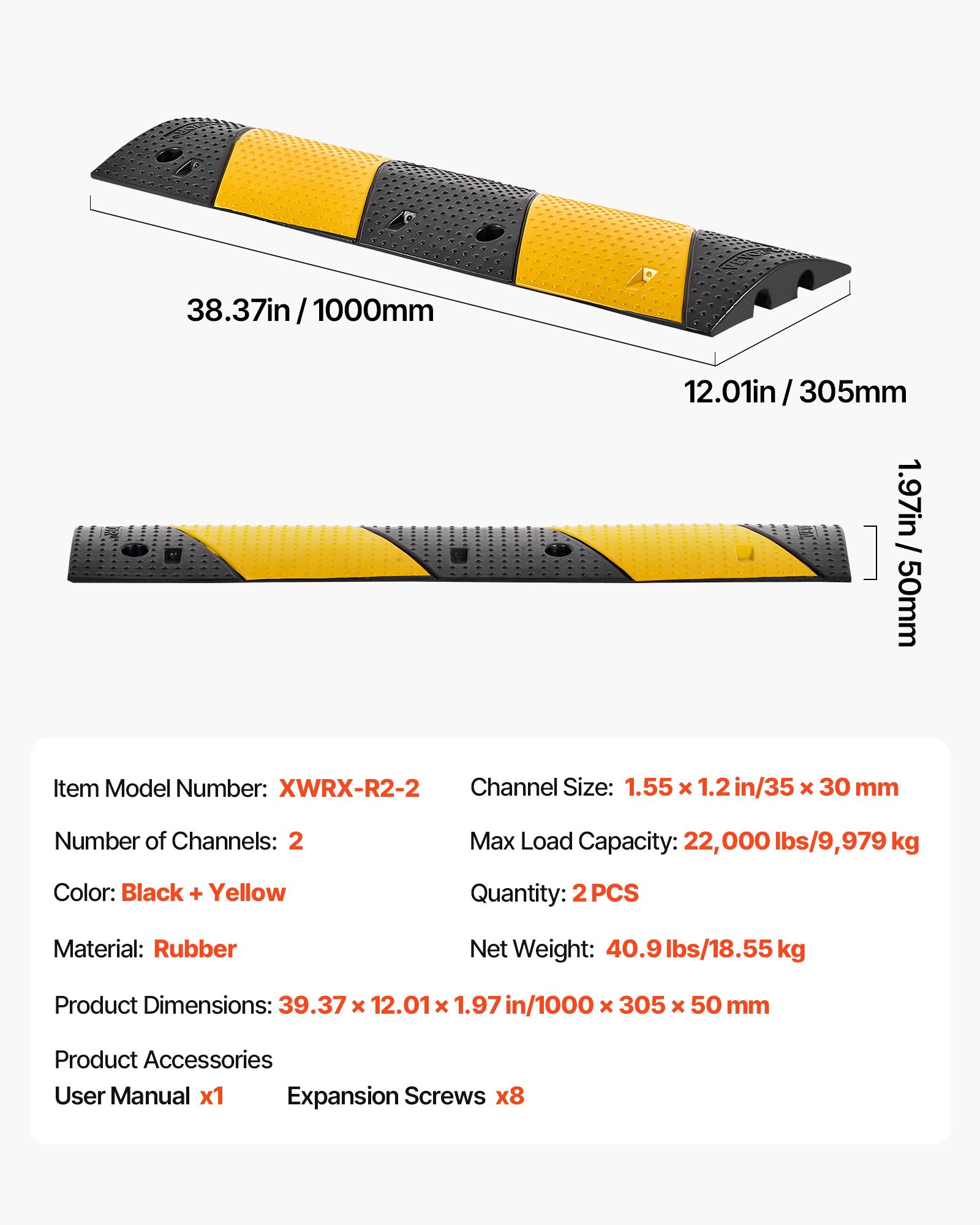 1000 MM kummist tõukevann, 9,979 kg, 1000 mm, 2 tk