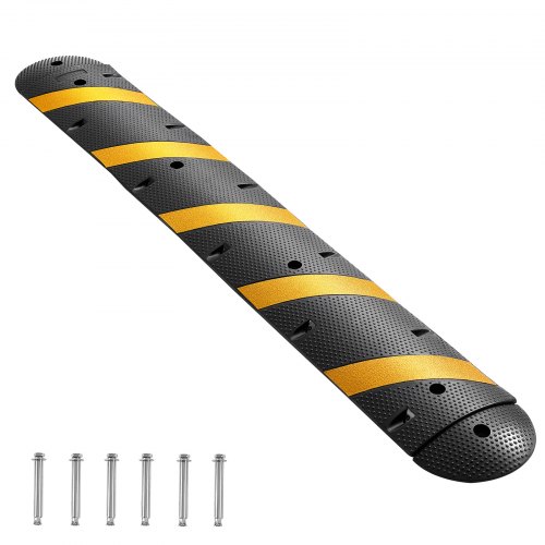 VEVOR 6FT Rubber Speed Bump, 2 Channel, Heavy Duty Traffic Speed Hump, 22000 lbs/axle Load Capacity, 72 in Cable Protector Ramp with Expansion Screws, for Asphalt Concrete Gravel Driveway Road, 1 Pack