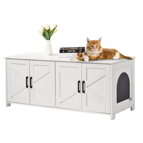 

VEVOR Cat Litter Box Enclosure Wooden Litter Box Furniture Hidden 2 Rooms White