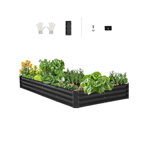 

VEVOR Metal Raised Garden Bed, 8 x 4 x 1 ft Outdoor Galvanized Planter Box, with Open Bottom, Large Planter Raised Bed for Gardening Vegetables, Flowers, Herbs, and Succulent Plants, Dark Gray