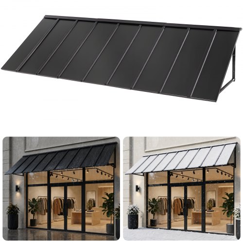 Vevor Fixed Metal Awning 104 x 36 in, Window Awning Door Canopy, Stable Triangle Steel Frame Awnings for Doors Exterior Rain, Snow & Sunlight Protection for Door Entrance, Windows, Porches, Balconies