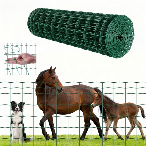 VEVOR Farm Fence, 39 x 787 in, 4 x 4 in Mesh 2.1mm Galvanized Steel Wire Fencing for Cattle, Hog & Sheep, Heavy Duty Vinyl Coated Livestock Fence for Animal Enclosures, Cage Wire, Garden Fences, Green