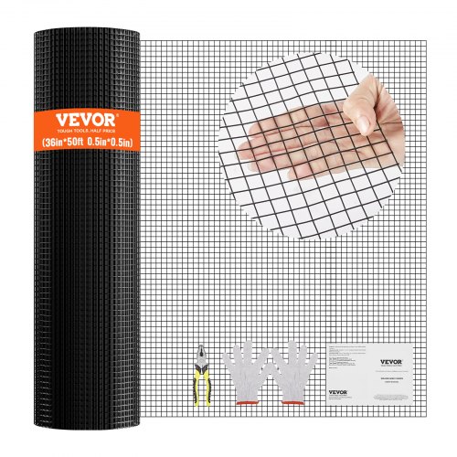 VEVOR Hardware Cloth, 36'' x 50' Galvanized Wire Mesh Roll, 19 Gauge Chicken Wire Fence Roll, Vinyl Coating Metal Wire Mesh for Chicken Coop Barrier,