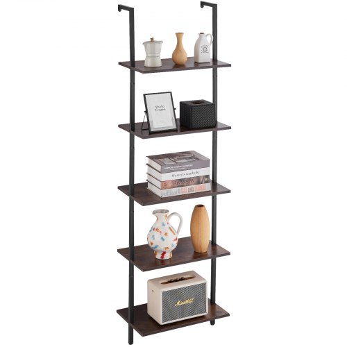 

VEVOR Ladder Shelf, 5-Tier Bookshelf 17.3x11.8in, Open Wall-Mounted Ladder Shelf with Metal Frame,Storage Rack Sundries Holder for Kitchen Bedroom Bathroom Living Room, Black
