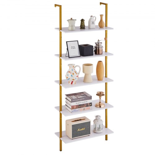 

VEVOR Industrial Square Pipe Shelf 5 Tier 24x11.8in Wall-Mount Gold White