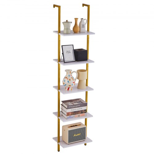 

VEVOR Industrial Square Pipe Shelf 5 Tier 15.6x11.8in Wall-Mount Gold White