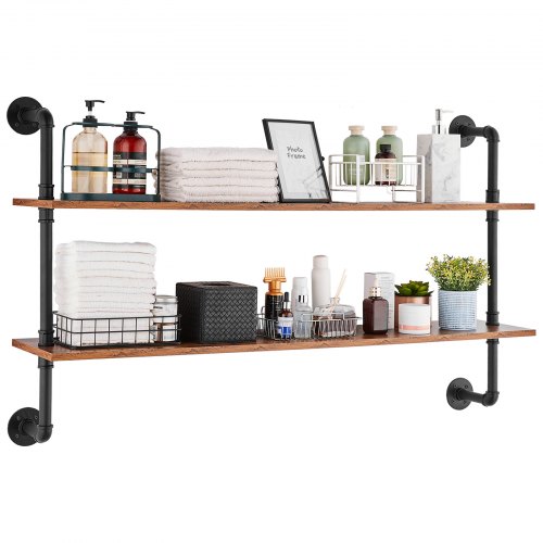 

VEVOR Industrial Pipe Shelf 2 Tier 48x 9.84in Wall-Mount for Kitchen Bedroom