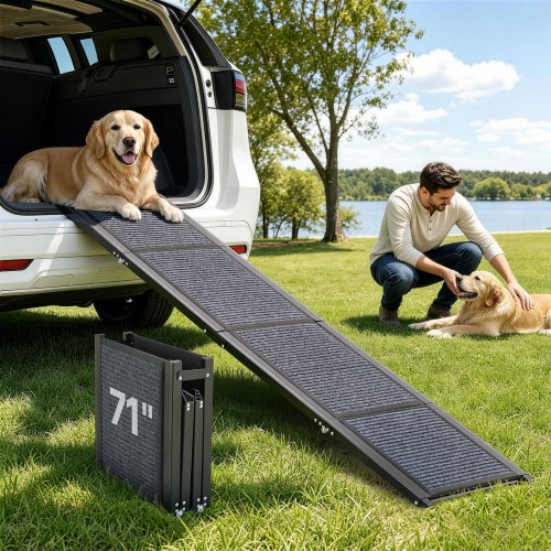

VEVOR Dog Ramp for Cars, 1800 × 432 mm, Folding Pet Ramps for Medium & Large Dogs up to 113 kg, Pet Stair Ramp with Non-Slip Felt Rug Surface, Portable Outdoor Dog Car Ramps for SUV & Truck