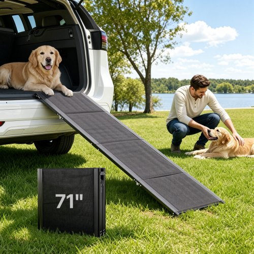 VEVOR Dog Ramp for Cars, 71" L x 20" W, Folding Pet Ramps for Medium & Large Dogs up to 250lbs, Pet Stair Ramp with Non-Slip Oxford Fabric Surface, Portable Outdoor Dog Car Ramps for SUV & Truck