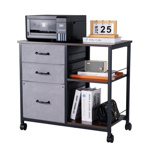 

VEVOR Mobile Metal File Cabinet with 3 Fabric Drawers and 2 Open Shelves Brown