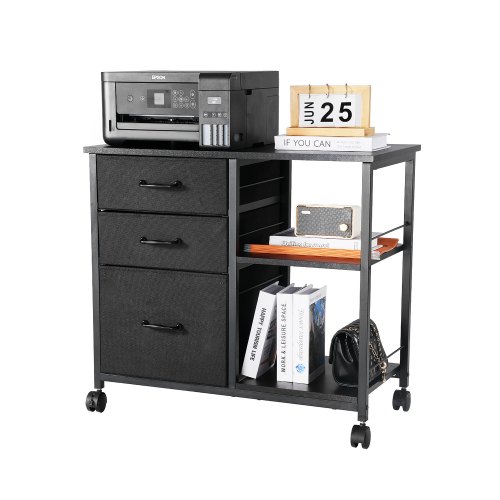 

VEVOR Mobile Metal File Cabinet with 3 Fabric Drawers and 2 Open Shelves Black