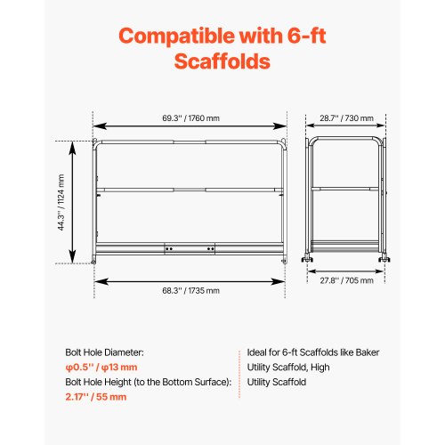 

6ft Scaffolding Safety Guard Rail System For Baker-Style Scaffolding Yellow