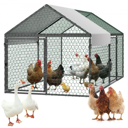 

VEVOR Metal Chicken Coop for 4-6 Chickens, 3.3 x 6.6 x 3.3 ft, Small Chicken Cage with Waterproof Cover & Double Doors, Spire Roof Poultry Run Compatible with Wooden Coops, for Rabbit Hen Goose Duck