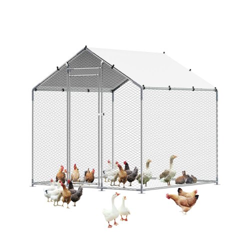 

Metal Chicken Coop 6.56x6.56x6.56ft Walk-in Chicken Run with Cover Spire Roof