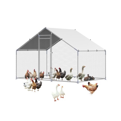 

Metal Chicken Coop 9.8x6.5x6.5ft Walk-in Chicken Run with Cover Spire Roof