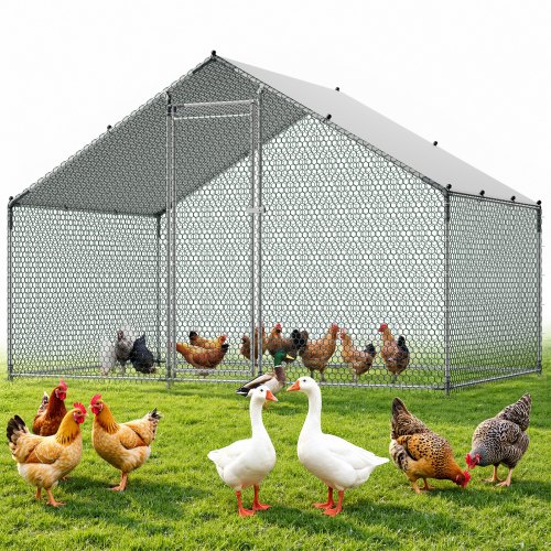 VEVOR Large Metal Chicken Coop, 9.8 x 6.6 x 6.6 ft, Walk-in Chicken Runs with Waterproof Cover, Spir