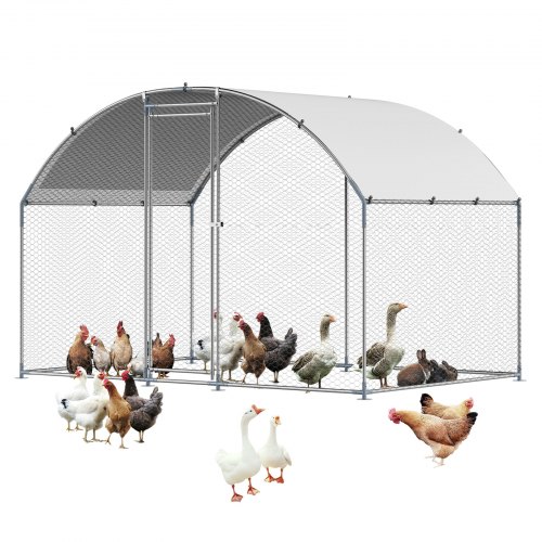 

Metal Chicken Coop 9.8x6.5x6.5ft Walk-in Chicken Run with Cover Doom Roof