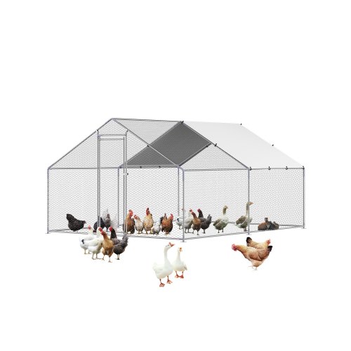 

Metal Chicken Coop 9.8x13.1x6.5 ft Walk-in Chicken Run with Cover Spire Roof