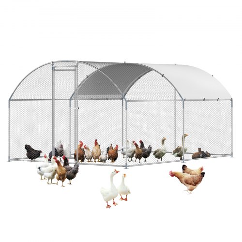 

Metal Chicken Coop 9.8x13.1x6.5 ft Walk-in Chicken Run with Cover Doom Roof