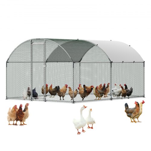 

VEVOR Metal Chicken Coop, 9.8x13.1x6.5 ft Large Walk-in Chicken Runs with Cover, Doom Roof Hen House Enclosure with Security Lock, Outdoor Duck Rabbit Cage Poultry Pen for Backyard, Farm, Yard
