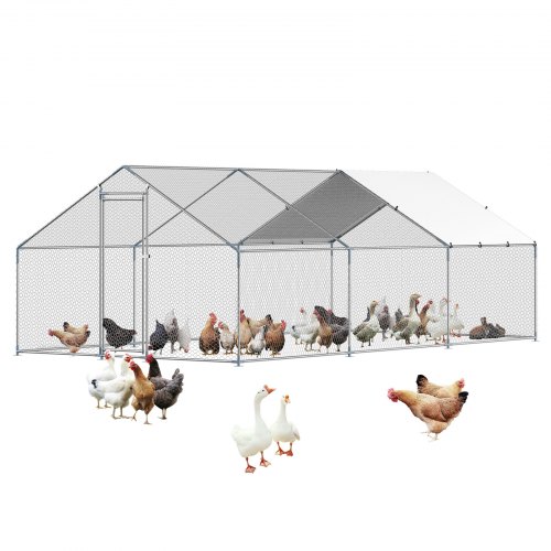 

VEVOR Metal Chicken Coop 9.8x19.6x6.5 ft Walk-in Chicken Run with Cover Spire Roof