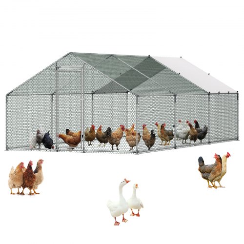 

VEVOR Metal Chicken Coop, 9.8x19.6x6.5 ft Large Walk-in Chicken Runs with Cover, Spire Roof Hen House Enclosure with Security Lock, Outdoor Duck Rabbit Cage Poultry Pen for Backyard, Farm, Yard