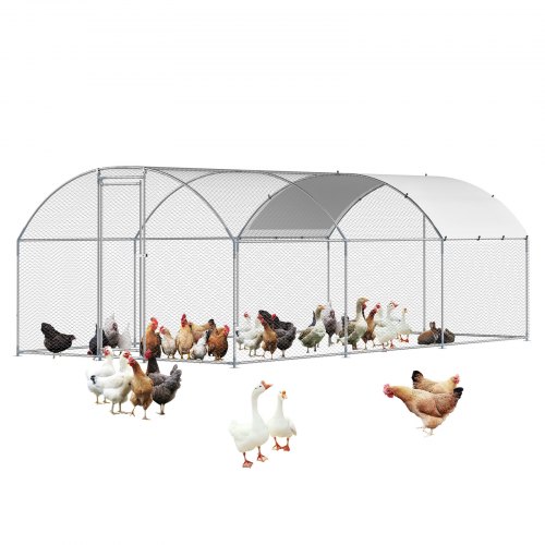 

Metal Chicken Coop 9.8x19.6x6.5 ft Walk-in Chicken Run with Cover Doom Roof