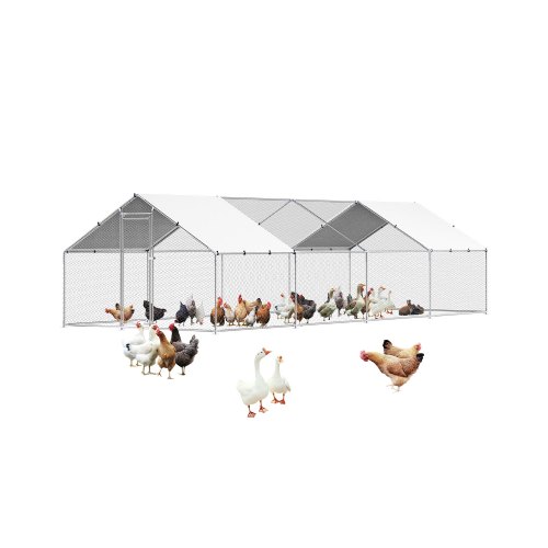 

Metal Chicken Coop 9.8x26.2x6.5 ft Walk-in Chicken Run with Cover Spire Roof