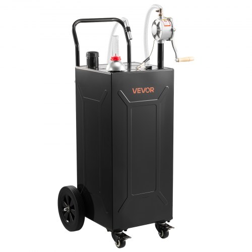 VEVOR 35 Gallon Fuel Gas Caddy, Carbon Steel, Portable Fuel Transfer Storage Tank with Manual Pump & 4 Wheels, Gasoline Diesel Can Container, for Cars, Lawn Mowers, ATVs, Boats, Motorcycles, Black