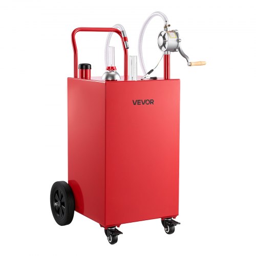 Vevor 40 Gallon Fuel Gas Caddy, Carbon Steel, Portable Fuel Transfer Storage Tank with Manual Pump and 4 Wheels, Gasoline Diesel Can Container, for Cars, Lawn Mowers, ATVs, Boats, Motorcycles, Red
