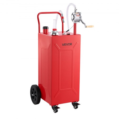VEVOR 30 Gallon Fuel Gas Caddy, Carbon Steel, Portable Fuel Transfer Storage Tank with Manual Pump and 4 Wheels, Gasoline Diesel Can Container, for Cars, Lawn Mowers, ATVs, Boats, Motorcycles, Red