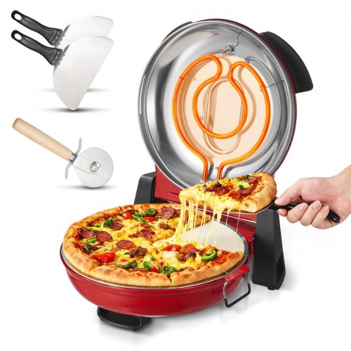 

VEVOR Pizza Oven, 12 in Electric Pizza Maker, 1200W Electric Pizzas Cooker with Cordierite Stone, 5-Mode Temperature Control, Viewing Window for Precise Cooking, Heats up to 788 ˚F, for Home (Red)