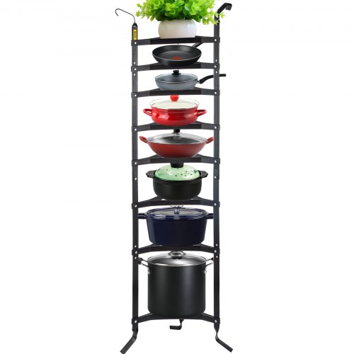 

VEVOR 8-Tier Cookware Stand, Carbon Steel Multi-Layer Pot Rack, 68-inch Cookware Shelf, Matte Black Cookware Storage Tower, Unassembled Kitchen Corner Shelf Rack for Pans, Pots, and Kettles Storage