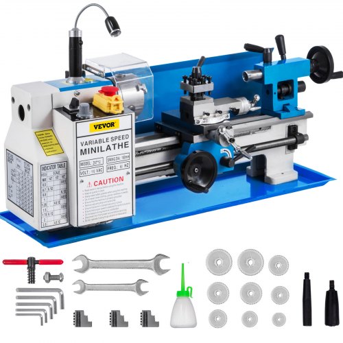 

VEVOR Metal Lathe 7"x12",Precision Bench Top Mini Metal Lathe 550W, Metal Lathe Variable Speed 50-2500 RPM Nylon Gear With A Movable Lamp for Precision Parts Processing