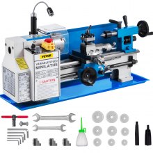 VEVOR Metal Lathe 7"x14",Precision Bench Top Mini Metal Lathe 550W, Metal Lathe Variable Speed 50-2500 RPM Nylon Gear With A Movable Lamp for Precision Parts Processing