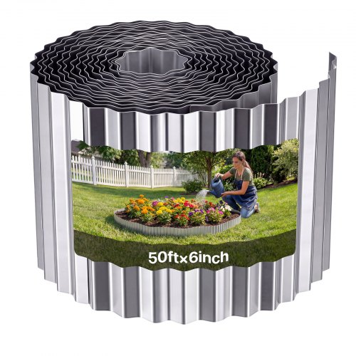 

VEVOR Galvanized Steel Landscape Edging, 50 ft x 6 in Metal Edging for Landscaping with Gloves, Easy-to-Install Bendable Metal Strips, Heavy Duty Metal Garden Edge Border for Flower Bed, Yard Pathway