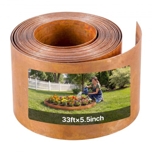 VEVOR Carbon Steel Landscape Edging, 1000 x 14 cm Steel Edging for Landscaping with Gloves, Easy-to-Install Bendable Metal Strips, Metal Garden Edge Border for Flower Bed, Yard Pathway, Rust