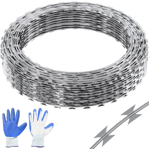 VEVOR Razor Wires, 98 ft Razor Barbed Wire, 2 Rolls Razor Wire Fencing Razor Fen