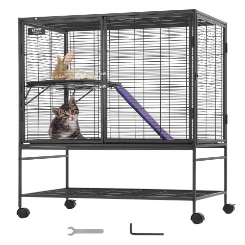 

VEVOR 39" Metal Small Animal Cage 2-Tier Rolling Ferret Cage with Tray A Ramp