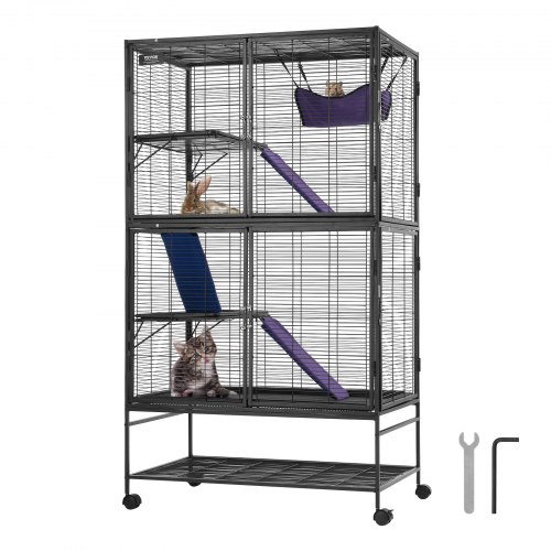 

VEVOR 64.6" Metal Small Animal Cage 4-Tier Rolling Ferret Cage with Tray 3 Ramps