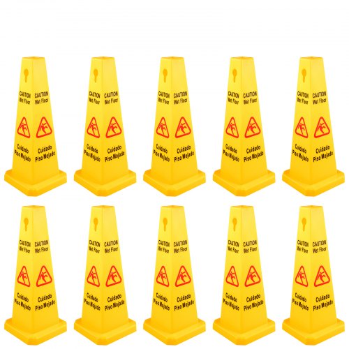 

VEVOR 10 Pack Floor Safety Cone, 67 cm Yellow Caution Wet Floor Sign, 4 Sided Floor Wet Sign, Public Safety Wet Floor Cones Bilingual Wet Sign for Indoors and Outdoors