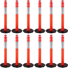 VEVOR 12Pack Traffic Delineator Posts 44 Inch Height, Channelizer Cones Post Kit 10 inch Reflective Band, Delineators Post with Rubber Base 16 inch for Construction Sites, Facility Management etc.