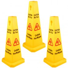 Wet Floor Sign Caution Wet Floor Yellow Floor Wet Sign 4 Sided Cone Sign 3PCS