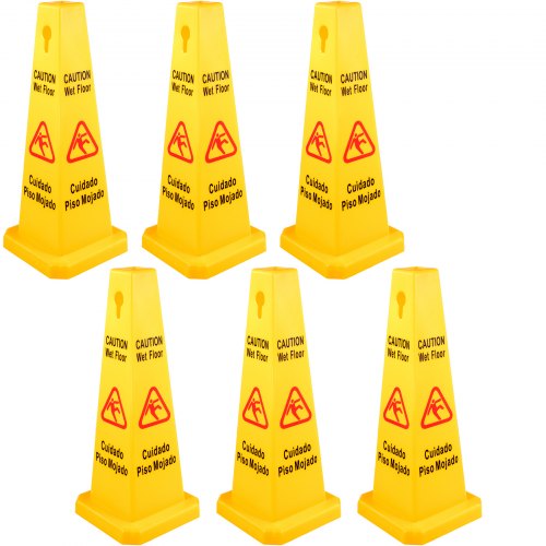 

VEVOR 6 Pack Floor Safety Cone, 66.04cm Wet Floor Sign, Yellow Caution Wet Floor Signs 4 Sided, Public Safety Wet Floor Cones Bilingual Wet Sign Floor for Indoors and Outdoors