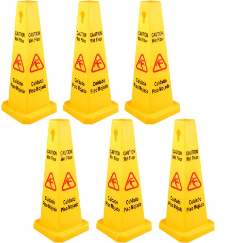 Wet Floor Sign Caution Wet Floor Yellow Floor Wet Sign 4 Sided Cone Sign 6PCS