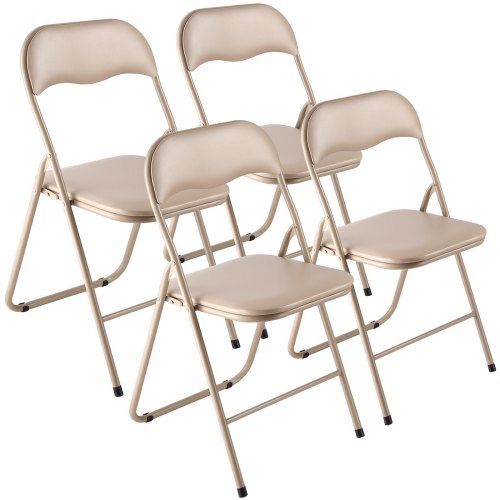 

VEVOR 4 Pack Folding Chairs Portable Leather Chairs with Padded Cushion Khaki