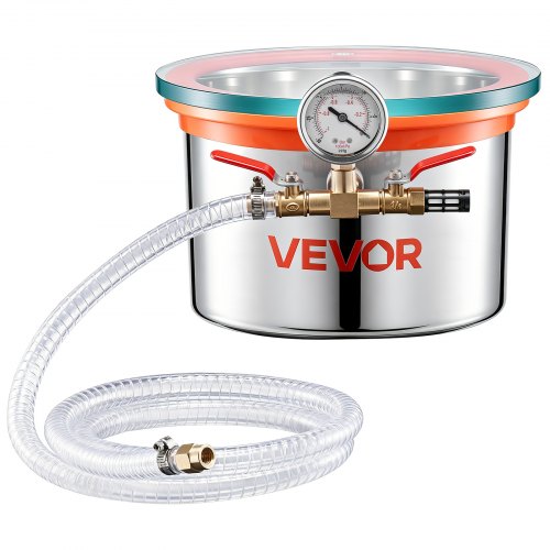 Vevor 1.5 Gallon Vacuum Chamber, Stainless Steel, Vacuum Degassing Chamber With Tempered Glass Lid, Hose, Air Filter, For Resin Casting, Stabilizing W-image